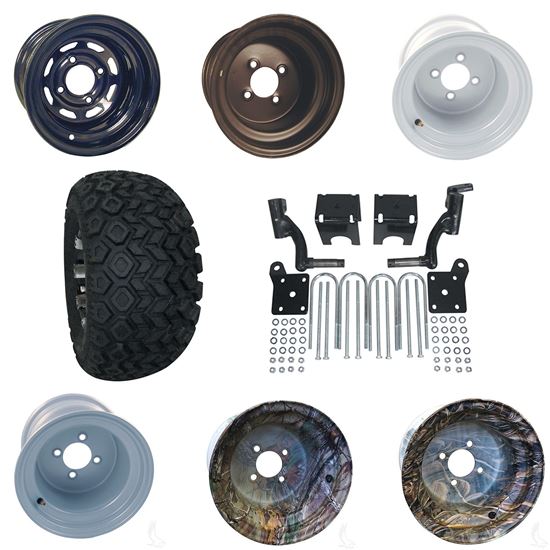 Picture of E-Z-Go TXT Electric 01.5-Up/Gas 01.5-08.5 6" Spindle Lift Kit, 22x11-10 All Terrain Tires, and Steel Wheels - Choose Your Wheel