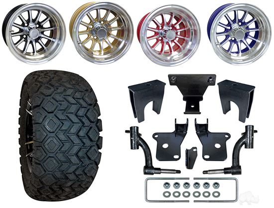 Picture of E-Z-Go RXV Gas 08-Feb '13 6" Spindle Lift Kit, 22x10.5-12 All Terrain Tires, and Phoenix Wheels - Choose Your Wheel